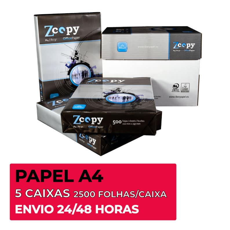 5 Caixas de 2500 Folhas/Caixa ZCopy Papel Multifunções DIN-A4 80 g